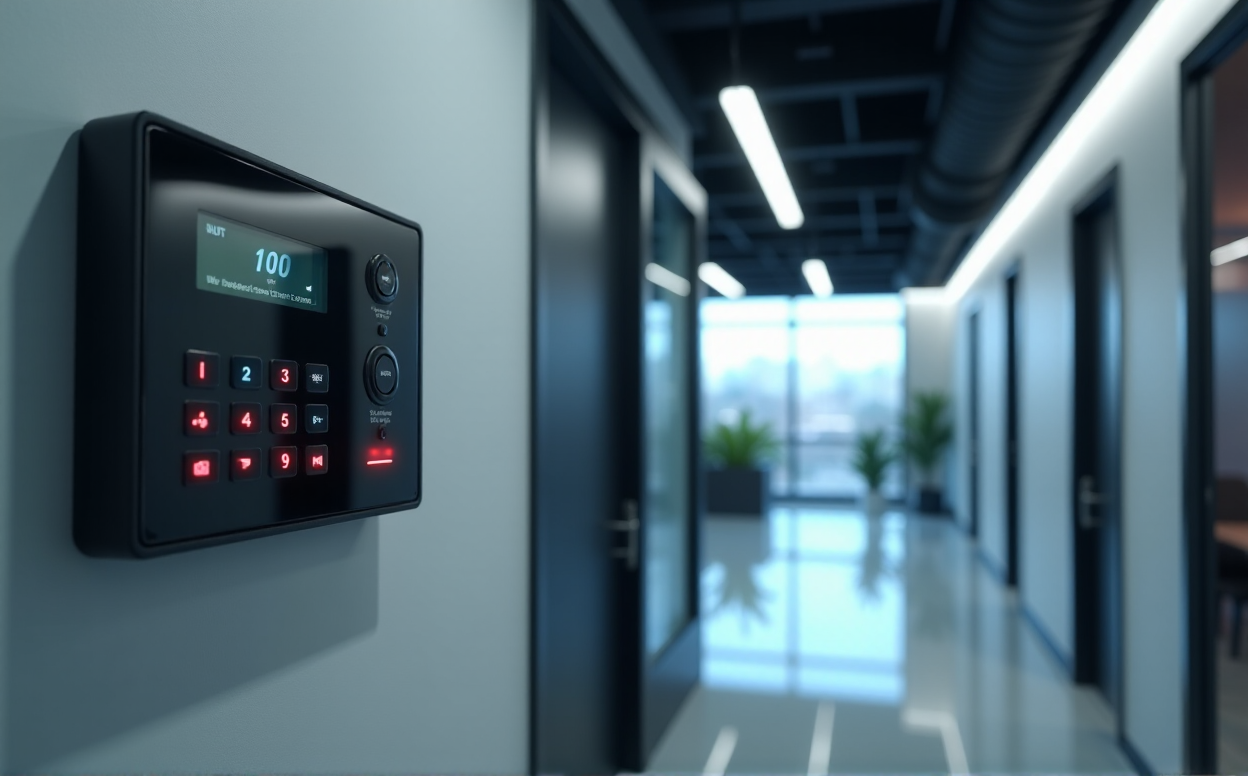 Technician servicing alarm system